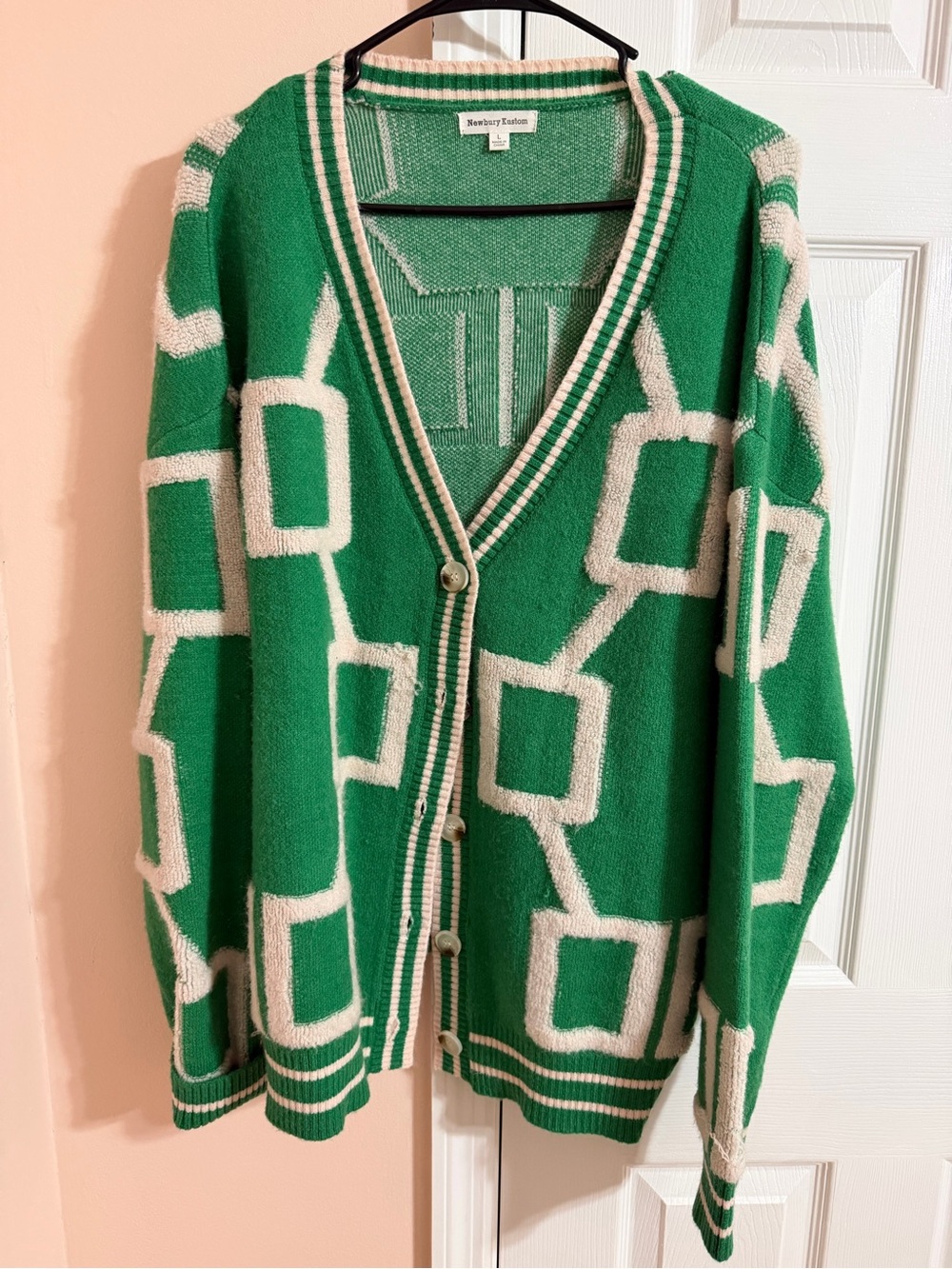 Green Geometric Button Cardigan - Newbury Kustoms